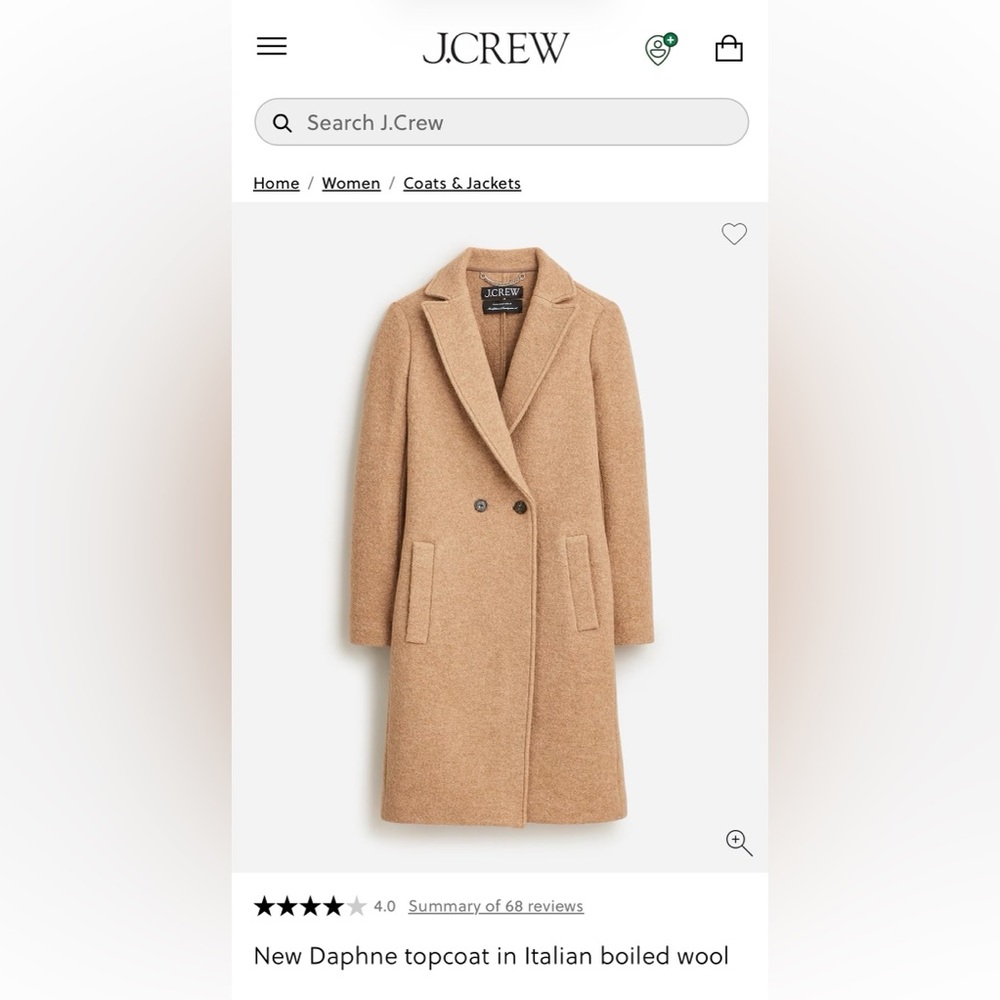 J. Crew Daphne topcoat in Boiled Italian Wool